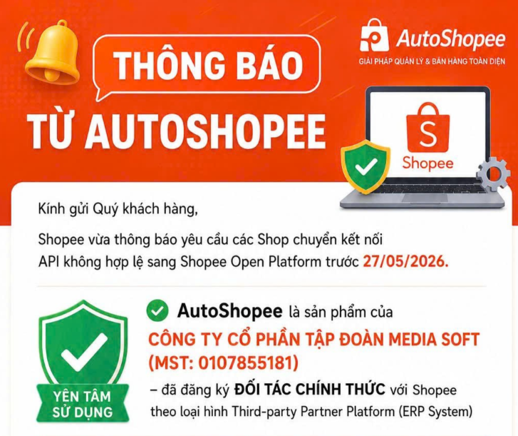 Thông báo chính sách kết nối Shopee Open Platform Api trước ngày 27/05/2026
