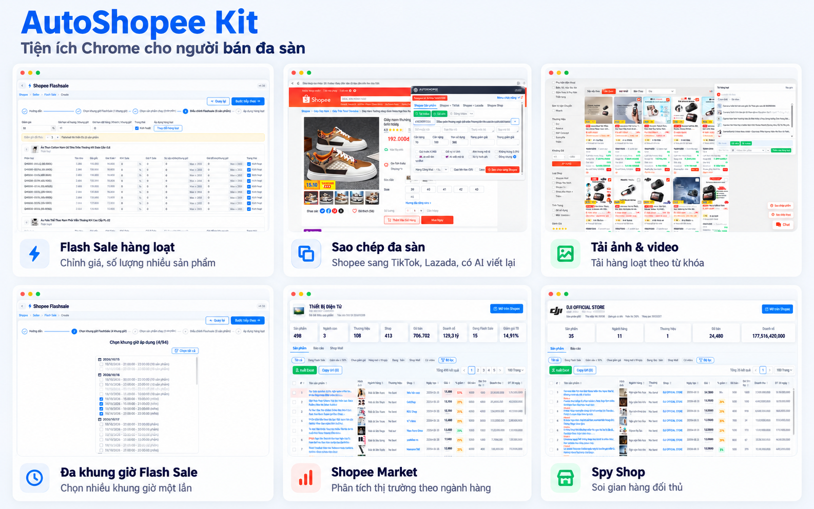 Tổng quan tính năng AutoShopee Kit: Flash Sale, sao chép đa sàn, tải ảnh và video