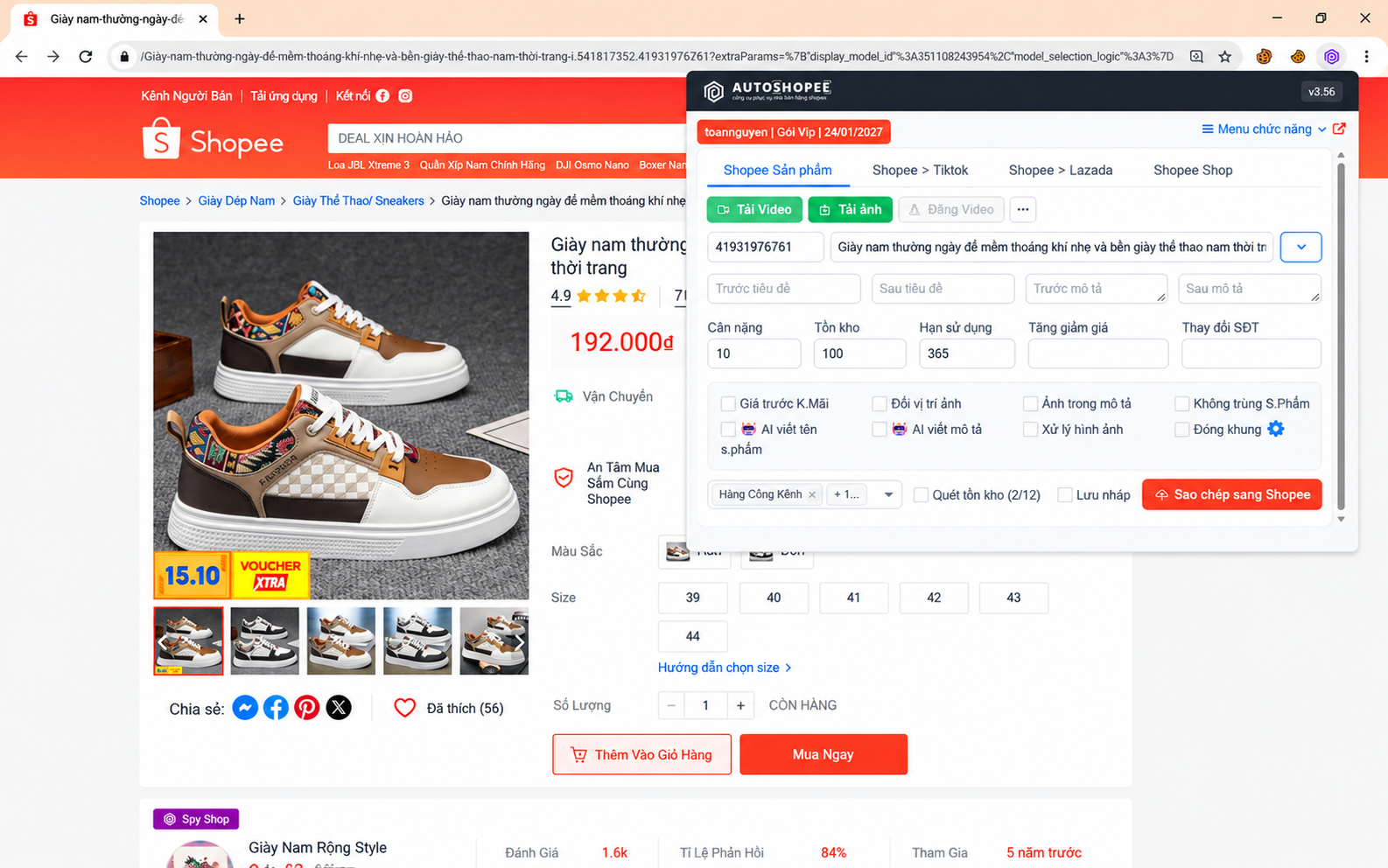 Tiện ích AutoShopee Kit: sao chép sản phẩm và tải ảnh, video ngay trên trang sàn